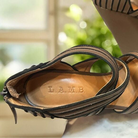 L.A.M.B. Y2K 90s Bernadette Leather Sandals Wedges Heels Size 7.5 - Picture 9 of 15